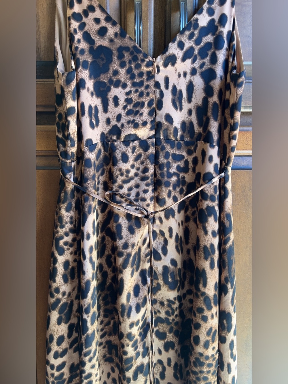 Lulus Mischievous Me Leopard Print Satin Maxi Dress L Faux Wrap Tie Back L - Picture 10 of 17